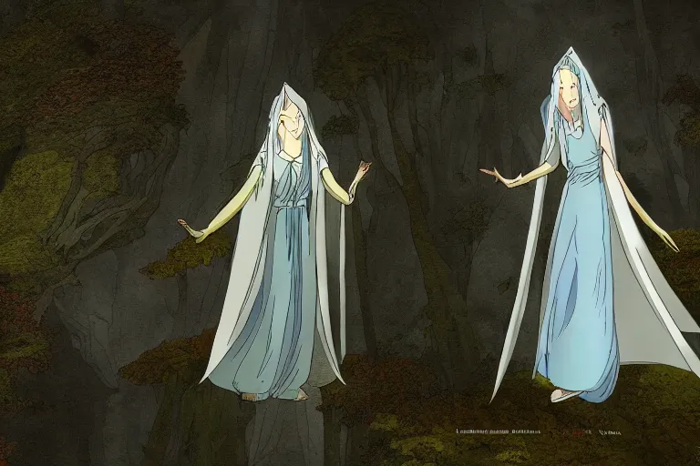 Image similar to tonemapped galadriel by hayao miyazaki, highly detailed,