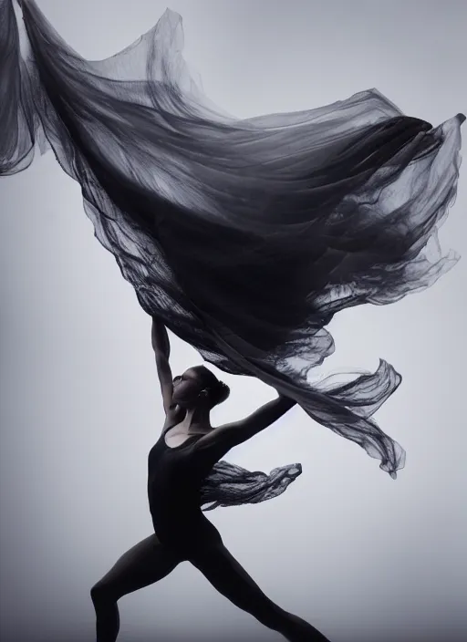 Image similar to a Photorealistic dramatic hyperrealistic render of a beautiful Female smoke dancer by Ken Brower and Deborah Ory of NYC Dance project,Lois Greenfield,Flowing cloth and smoke,Beautiful dynamic dramatic dark moody lighting,volumetric,shadows,cinematic atmosphere,Octane render,8K