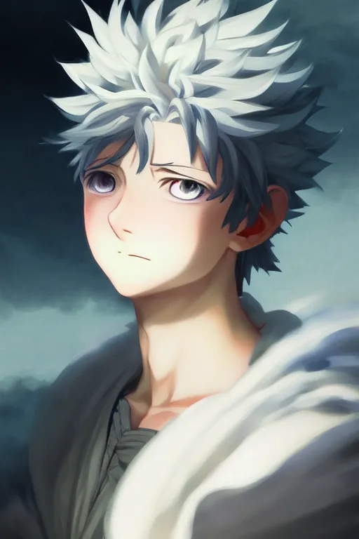 Image similar to baroque oil painting full body portrait character concept art, anime key visual of killua zoldyck studio lit directed gaze, trending on pixiv fanbox, painted by greg rutkowski makoto shinkai takashi takeuchi studio ghibli