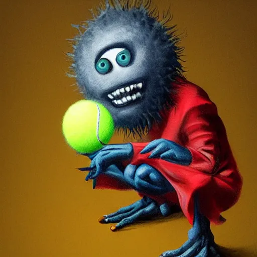 Image similar to a tennis ball monster, digital art, fantasy, magic, trending on artstation, ultra detailed, professional illustration by Basil Gogos