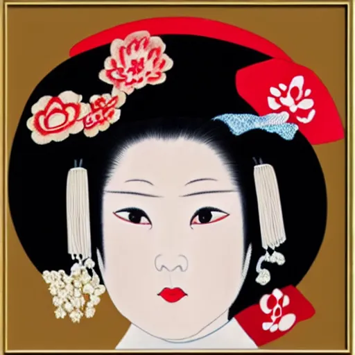 Prompt: crossed eyed geisha portrait