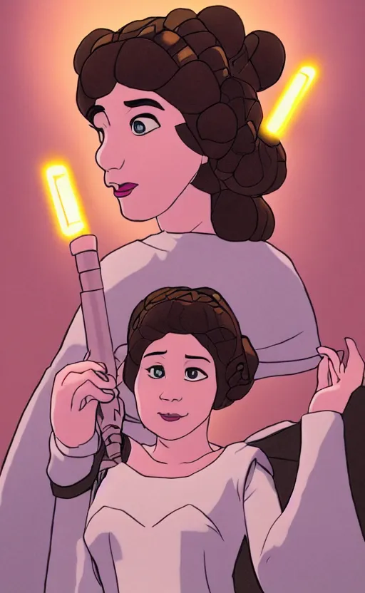 Prompt: shrek as Princess Leia, dramatic lighting, anime, style of Satoshi Kon,