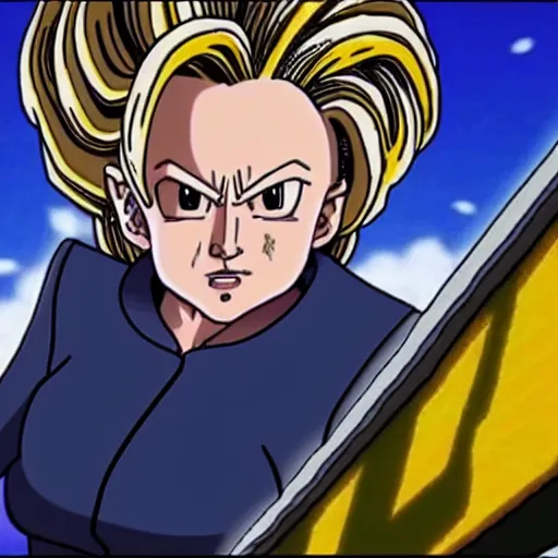 Prompt: screenshot of hillary clinton in dragonball z, anime