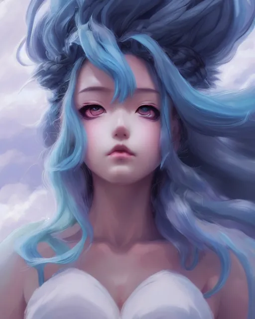 Prompt: character concept art of an anime thunderstormy cloud goddess | | cute - fine - face, pretty face, realistic shaded perfect face, fine details by stanley artgerm lau, wlop, rossdraws, james jean, andrei riabovitchev, marc simonetti, and sakimichan, tranding on artstation