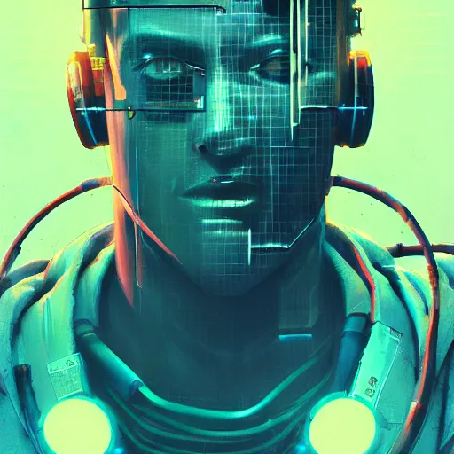 Image similar to male cyberpunk cyber hacker, cybernetic implants, wires, cables, grunge grime, realistic shaded, fine details, realistic shaded lighting by occlusion shadow, intricate, bokeh, masterpiece, by ilya kuvshinov and jeremy lipking and quentin mabille