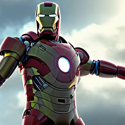 Image similar to minion iron man, UHD, hyperrealistic render