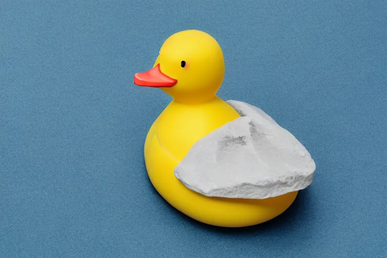 Image similar to a photo of a yellow rubber duck on a background of a blue ocean, front view, close up, photorealistic, 8 k