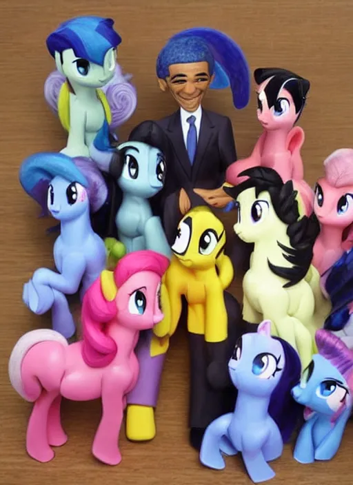 Prompt: barack obama is a cute cartoon character in my little pony, 3 d clay figure, kawaii