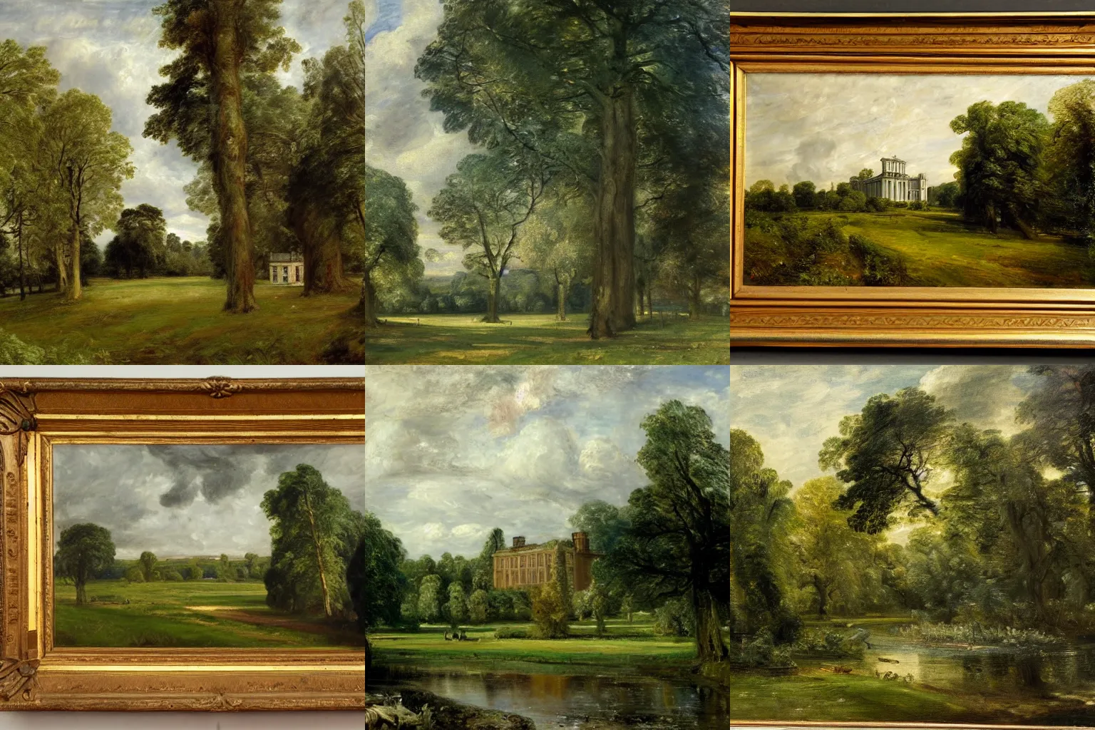 Prompt: Painting of a grand victorian building with surrounding woodland. Detailed, in the style of John Constable