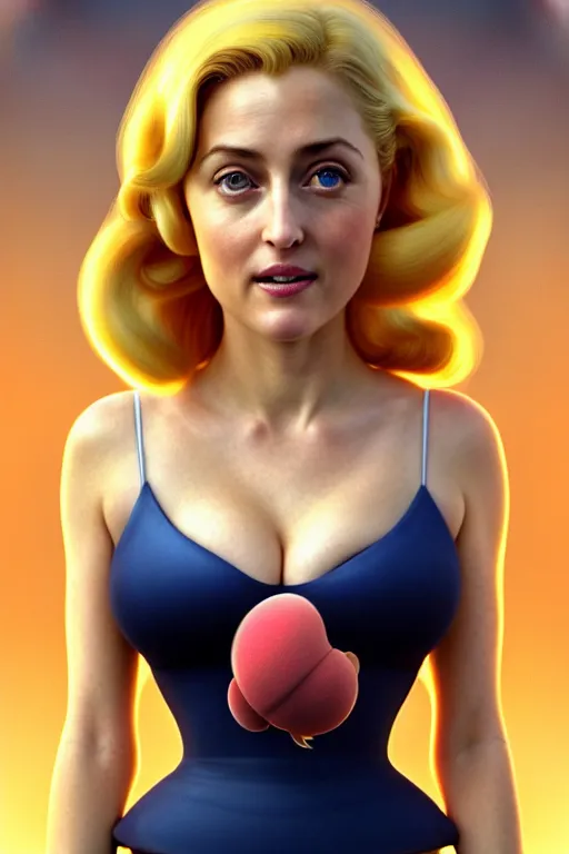 Prompt: polished sweaty princess peach : : young gillian anderson old annasophia robb : : kate upton body : : weta disney pixar movie still photo : : hi - fructose, sci fi, fantasy, decadent highly - detailed digital painting, golden ratio, octane render, artstation, smooth, sharp focus, artgerm, mucha, loish, wlop : :