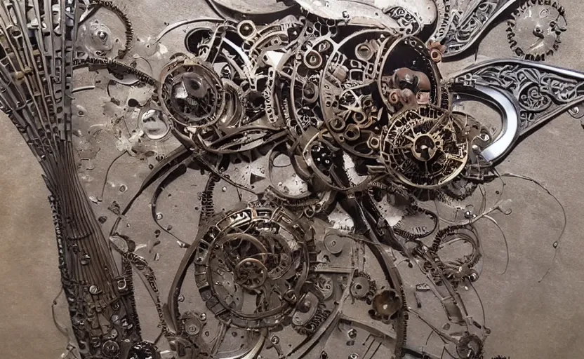 Image similar to mechanical rose of winds with small parts and intricate details, metal scapes, steampunk, art nouveau style