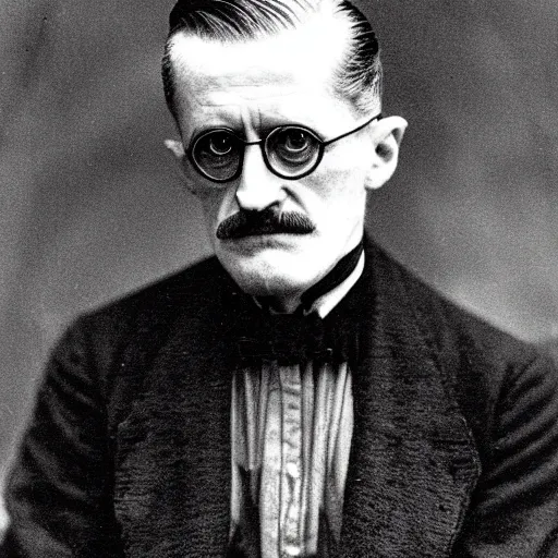 Image similar to james joyce as dracula, black and white, photograph