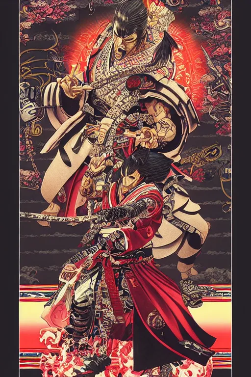 Image similar to poster of kiryu from yakuza as a samurai, by yoichi hatakenaka, masamune shirow, josan gonzales and dan mumford, ayami kojima, takato yamamoto, barclay shaw, karol bak, yukito kishiro, highly detailed