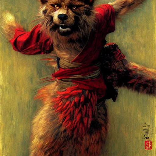 Prompt: furry splinter ninja mutant wearing a red kimono hairy furry body furry arms feet. highly detailed painting by gaston bussiere craig mullins jc leyendecker gustav klimt artgerm greg rutkowski