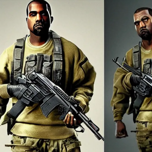 Image similar to kanye west, in the style of call of duty : modern warfare two