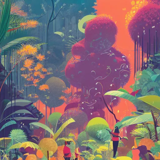 Image similar to illustration of the jungle by victo ngai, by rhads, makoto shinkai, madgwick, masterpiece, contest award winner