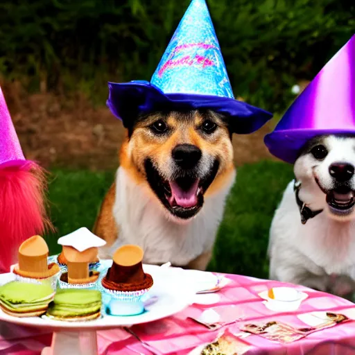 Image similar to dogs wearing party hats at mad hatter tea party