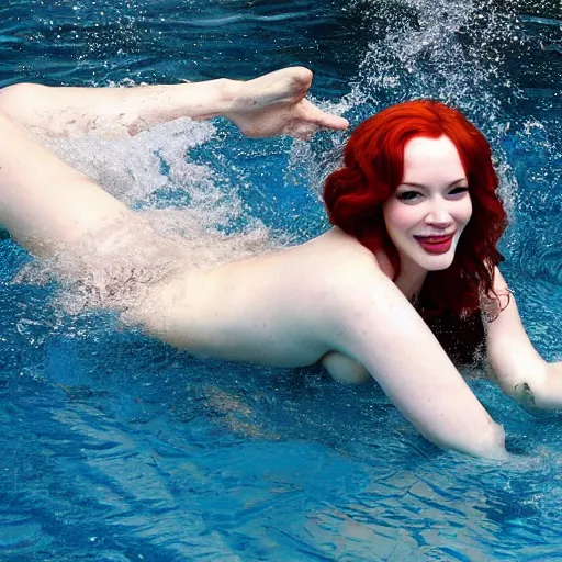 Prompt: christina hendricks swimming in pool,