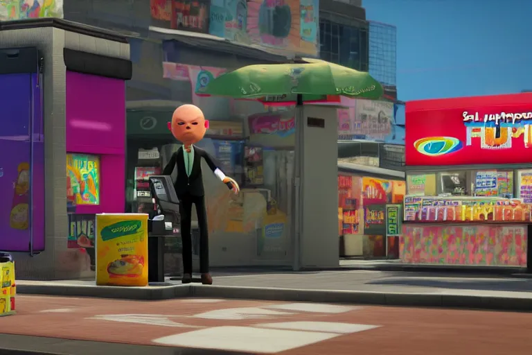 Image similar to agent 4 7 ordering a slurpee at 7 1 1, ps 4 little big planet screenshot