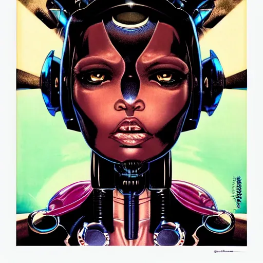 Image similar to portrait closeup of black glossy woman mecha, symmetrical, by yoichi hatakenaka, masamune shirow, josan gonzales and dan mumford, ayami kojima, takato yamamoto, barclay shaw, karol bak, yukito kishiro, moebius