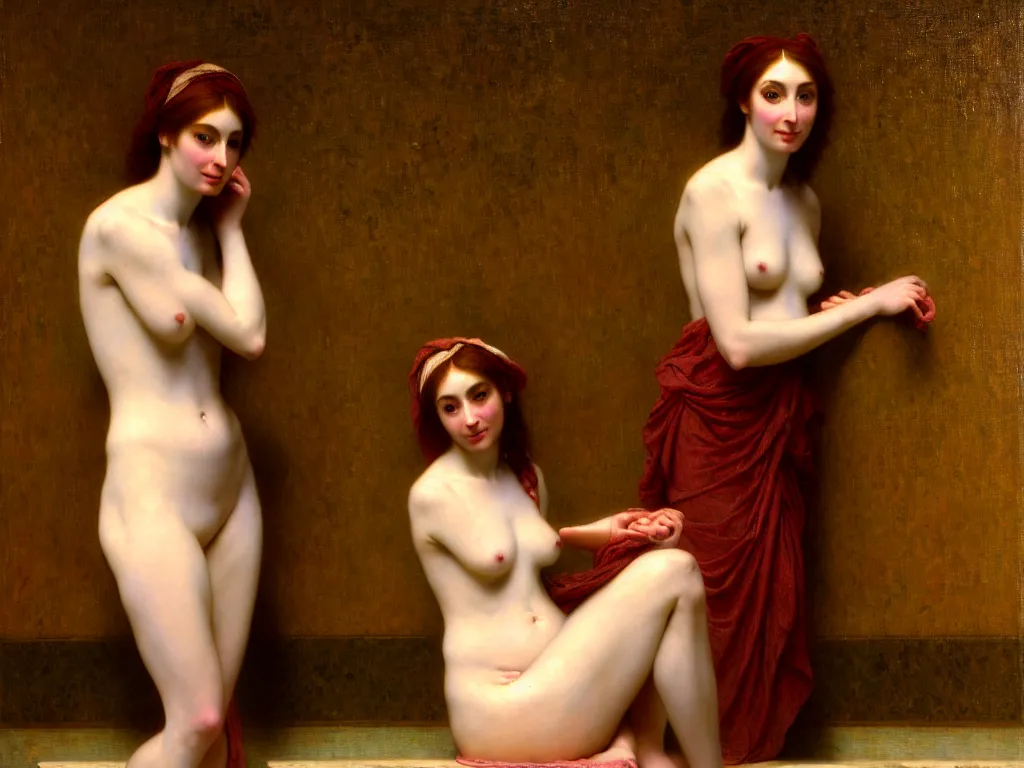 Image similar to portrait of felicia day in a turkish bath, painted by jean - leon gerome, by gustave moreau, by william - adolphe bouguereau. exquisite detail and color. volumetric lighting, soft lighting. 8 k resolution