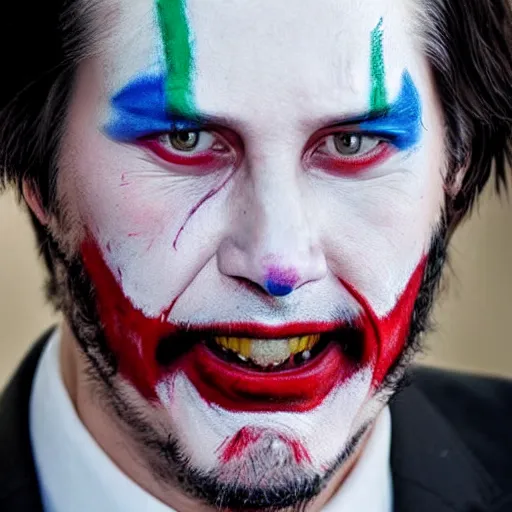 Image similar to Keanu reeves in clown Face paint inspired by the Joker