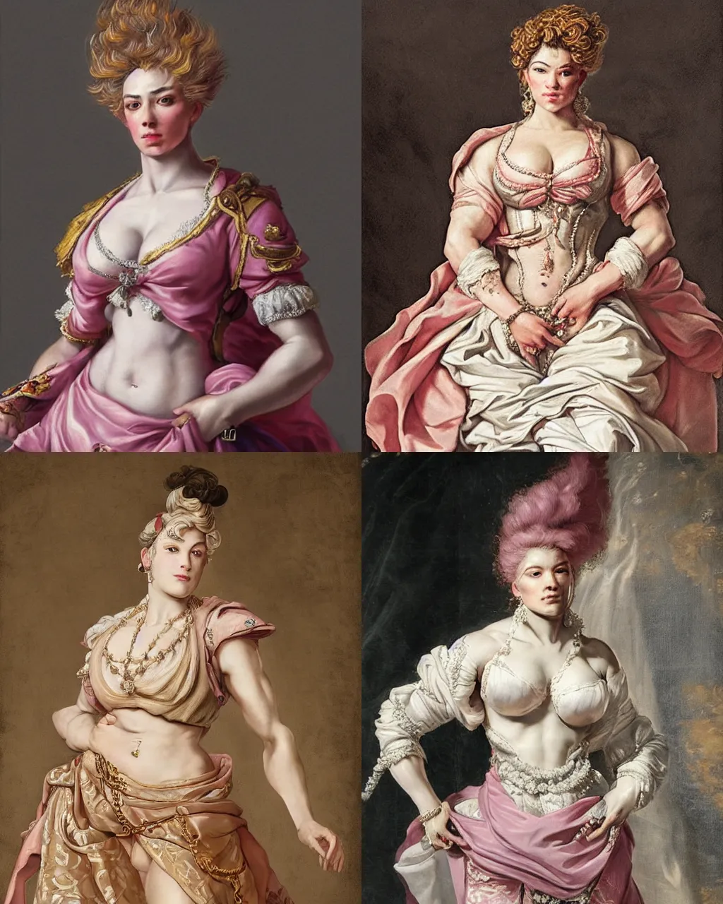 Prompt: Detailed Baroque painting of Zarya from overwatch as an elegant noblewoman, brocade dress, style of aleksi briclot and peter paul rubens, intricate, soft lighting, big wide broad strong physique |