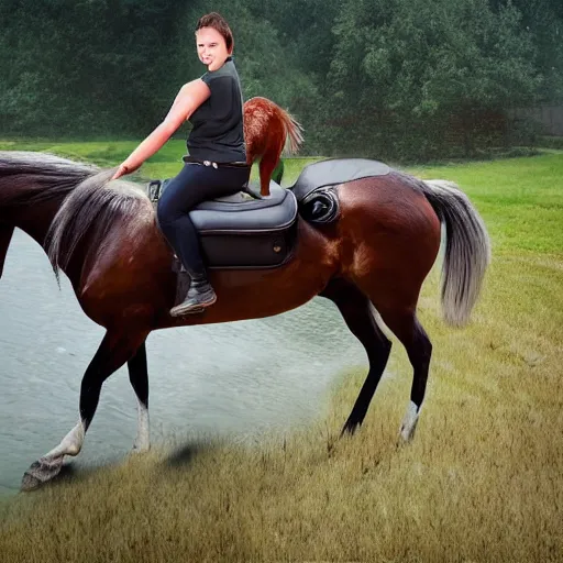Prompt: duck riding a horse, photo realistic