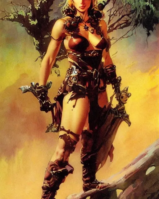 Prompt: a portrait of a cute fantasy girl by frank frazetta, larry elmore, jeff easley and ross tran