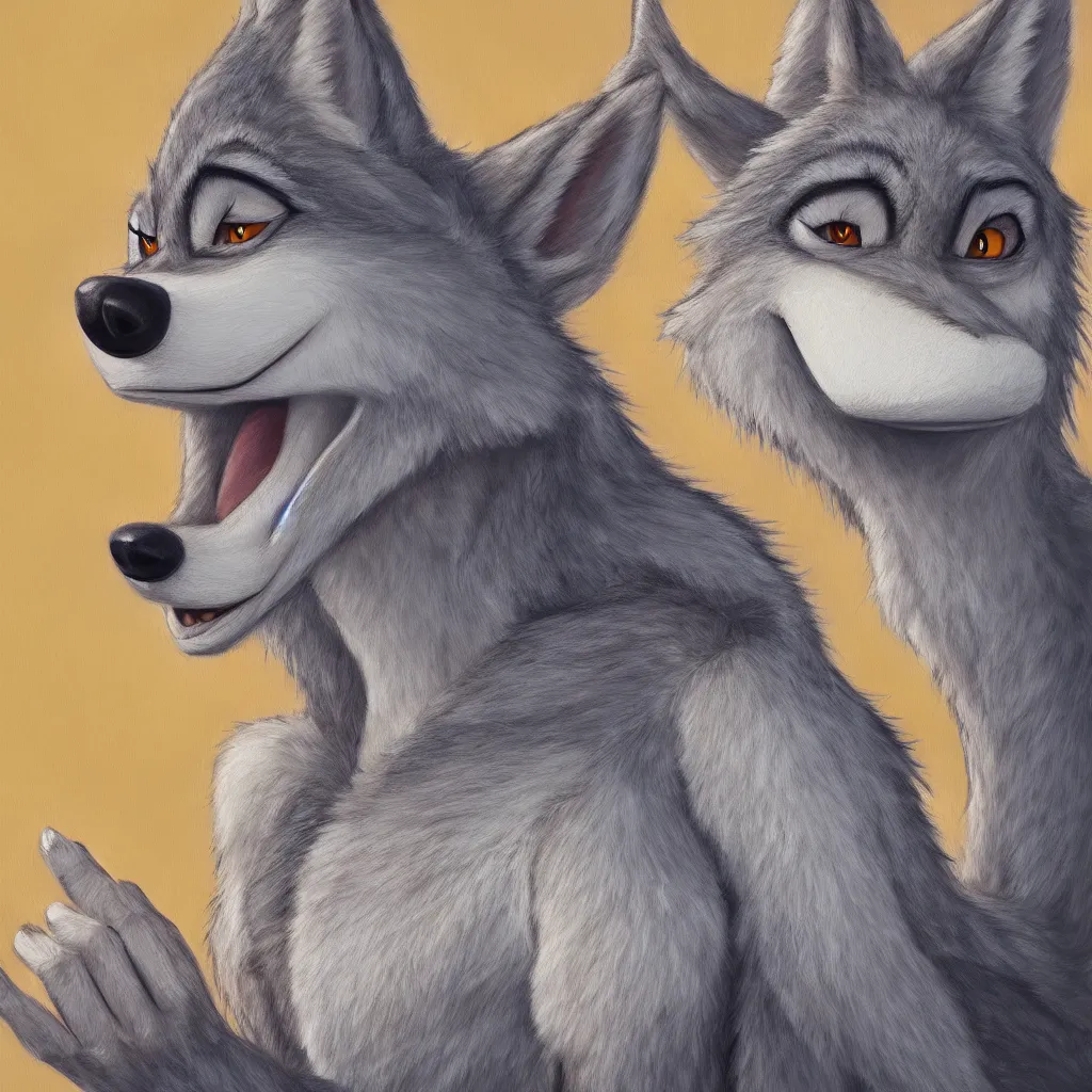 Image similar to oil painting of anthromorphic female wolf in style of zootopia female fursona furry furaffinity 4 k deviantart furry art fursona ar