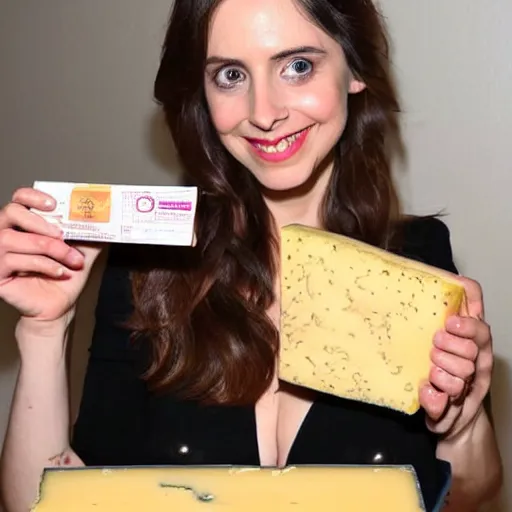 Prompt: Alison Brie eating a whole block of cheese