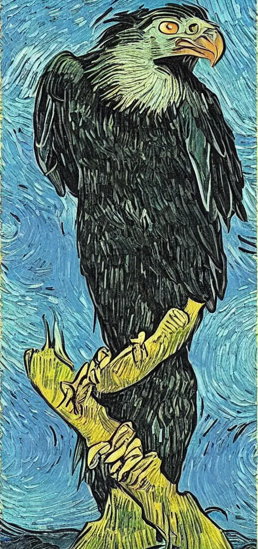 Image similar to vulture in the style of Vincent Van Gogh