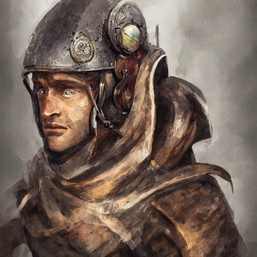 Image similar to medieval pilot, concept art, digital painting, masterpiece.