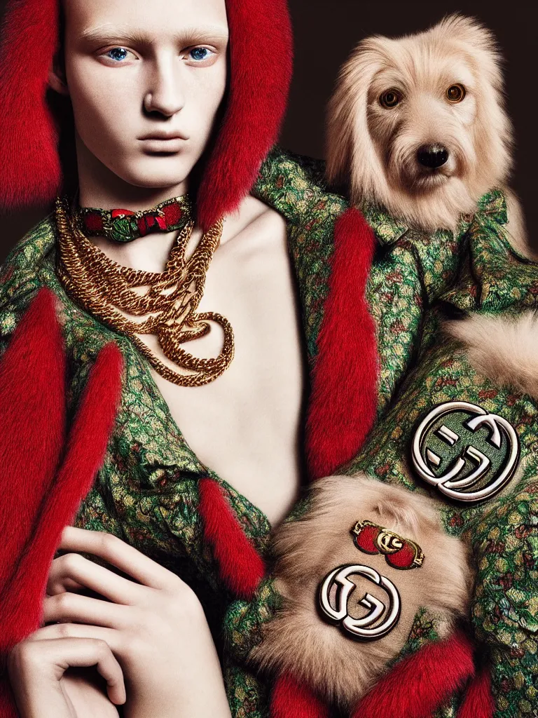 Image similar to a very beautiful gucci portrait, highly detailed, intricate, photography