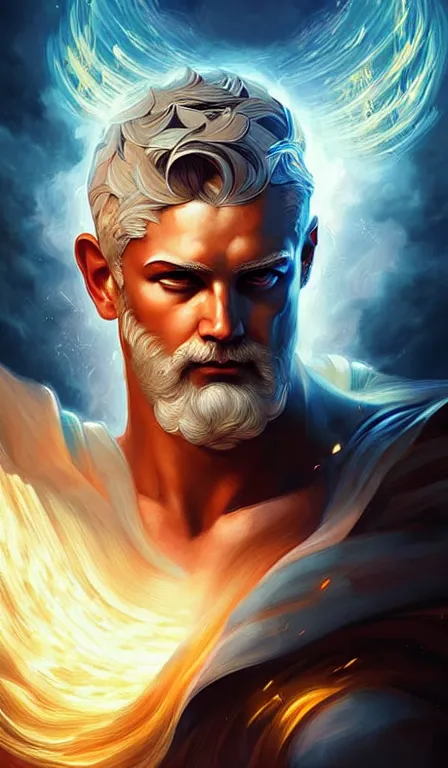 Prompt: the god zeus, portrait, sharp focus, digital art, concept art, dynamic lighting, by anna dittmann, mark arian and sandra chevrier