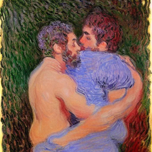 Image similar to gay lovers in 1 9 7 0 by claude monet