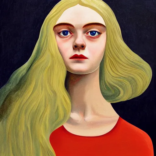 Image similar to professional painting of Elle Fanning in the style of Giorgio De Chirico, head and shoulders portrait, symmetrical facial features, smooth, sharp focus, illustration, intricate, stormy weather, extremely detailed masterpiece,