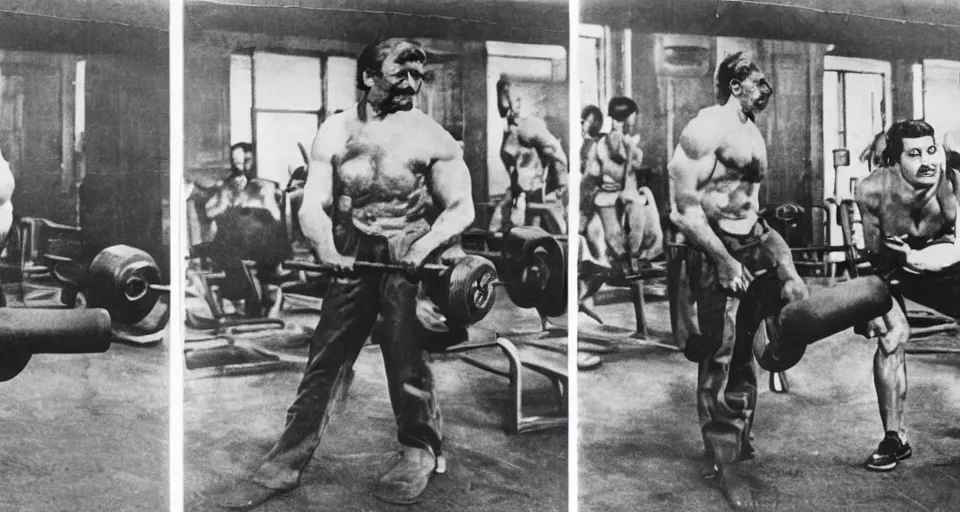 Image similar to photo in color, stalin and lenin in the gym, clear photo