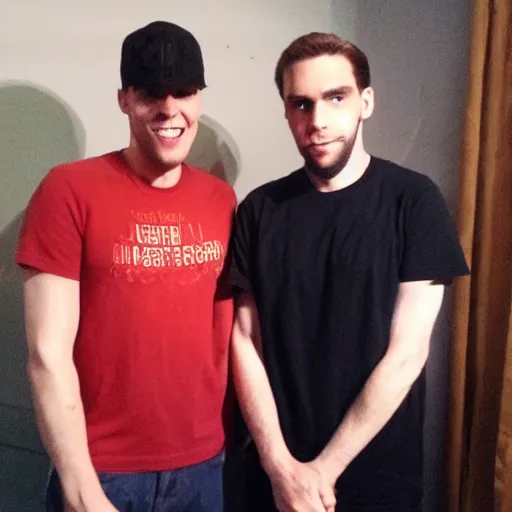 Image similar to jerma and vinny vinesauce hanging out together