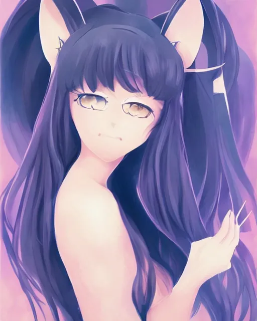 Image similar to catgirl goddess anime girl with cat ears. Full body portrait, smooth skin, symmetrical face, beautiful body, in the style of wlop, Rossdraws