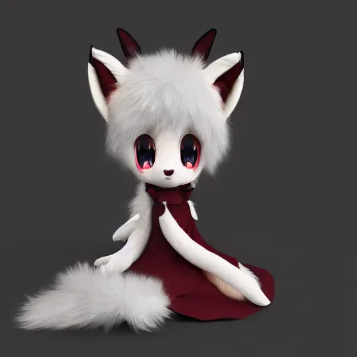 Prompt: cute fumo plush fox girl, floppy ears, gothic maiden, alert, furry anime, vray, smile, napping