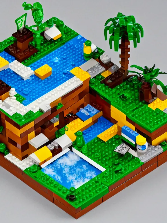 Prompt: miniature isometric lego diorama of tropical yogurt