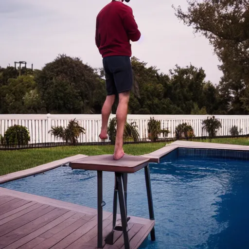 Image similar to gavin casalegno standing on a diving board above a pool, red weapon 8 k s 3 5, cooke anamorphic / i lenses, highly detailed, cinematic lighting