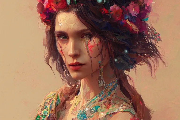 Image similar to a beautiful bohemian girl, intricate, highly detailed, digital painting,, artstation, official media, concept art, rich vivid colors, ambient lighting, sharp focus, illustration, art by wlop