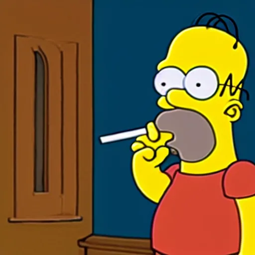 Prompt: homer from the simpsons smoking a cigarette
