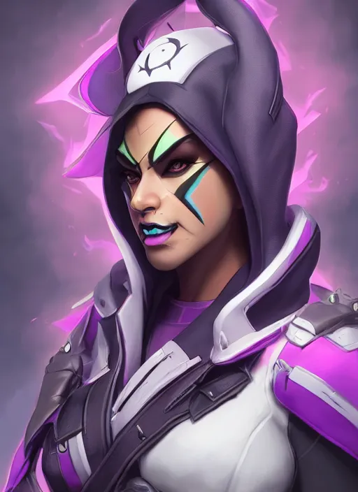 Prompt: character portrait of a fusion of Sombra from Overwatch and Reaper from Overwatch by ArtGerm and Tom Bagshaw, 4k, highly detailed, cinematic lighting, characters merged
