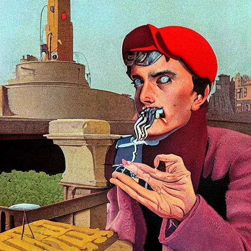 Prompt: hamburger smoking a cigarette, high detail, fantasy illustration by angus mcbride