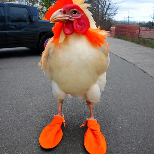 Image similar to chicken dressed as an inmate