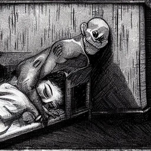 Prompt: sleep paralysis demon visits a sleeping child