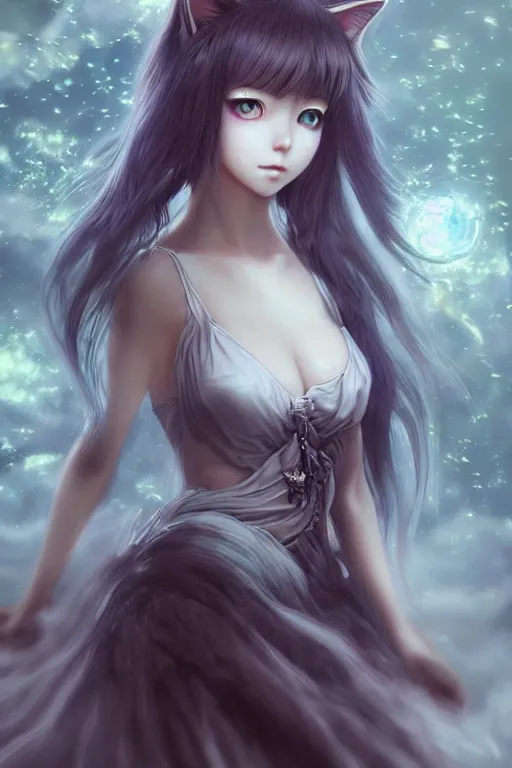 Prompt: ultra realistic, beautiful young catgirl, cat dress, modern anime, fantasy, eerie, intricate details, atmospheric, elegant, super highly detailed, professional digital painting, artstation, concept art, 8k, art by artgerm and eiichiro oda and koyoharu gotouge